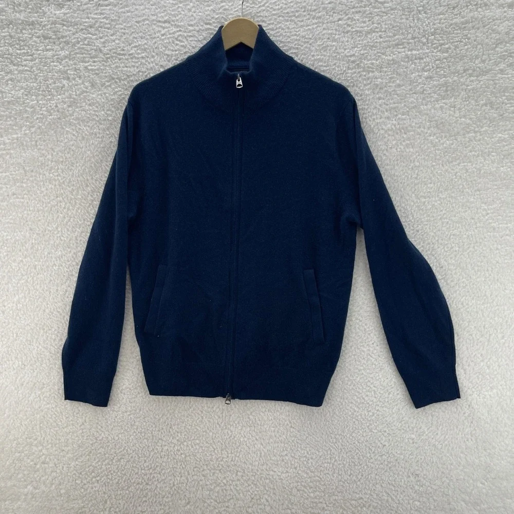 J Crew Sweater Mens Medium Cashmere Full Zip Mock Neck Cardigan Preppy Old Money